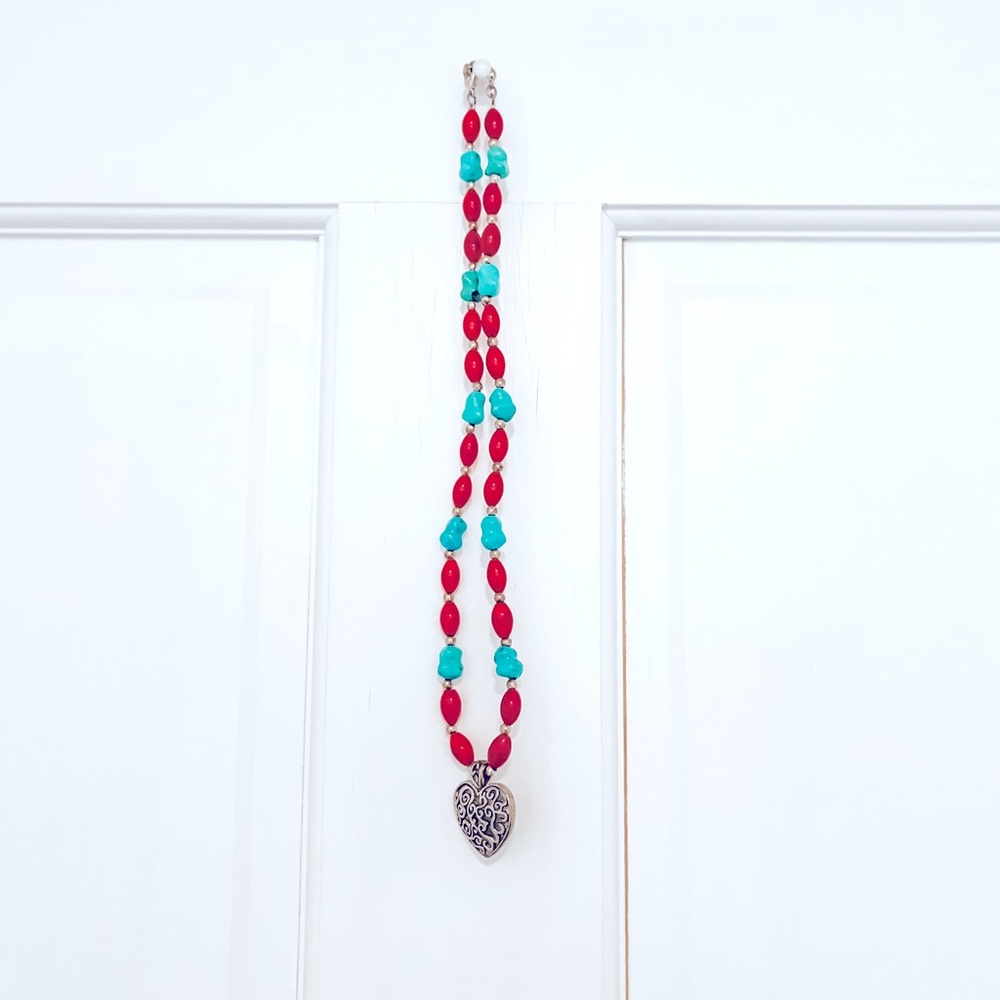 Lenox Turquoise and Coral Heart Necklace